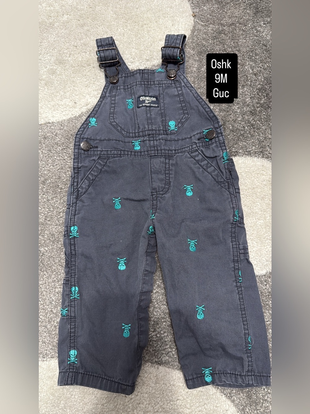 OshKosh B'gosh Navy Overalls with Teal Pineapple Embroidery